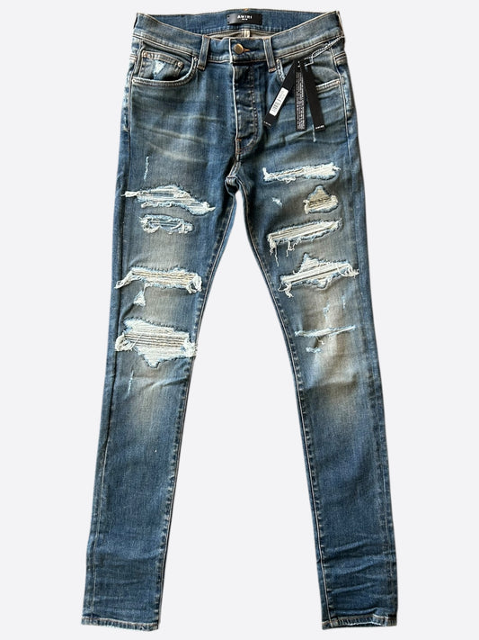 Amiri Indigo Bandana Jacquard Patch Thrasher Jeans
