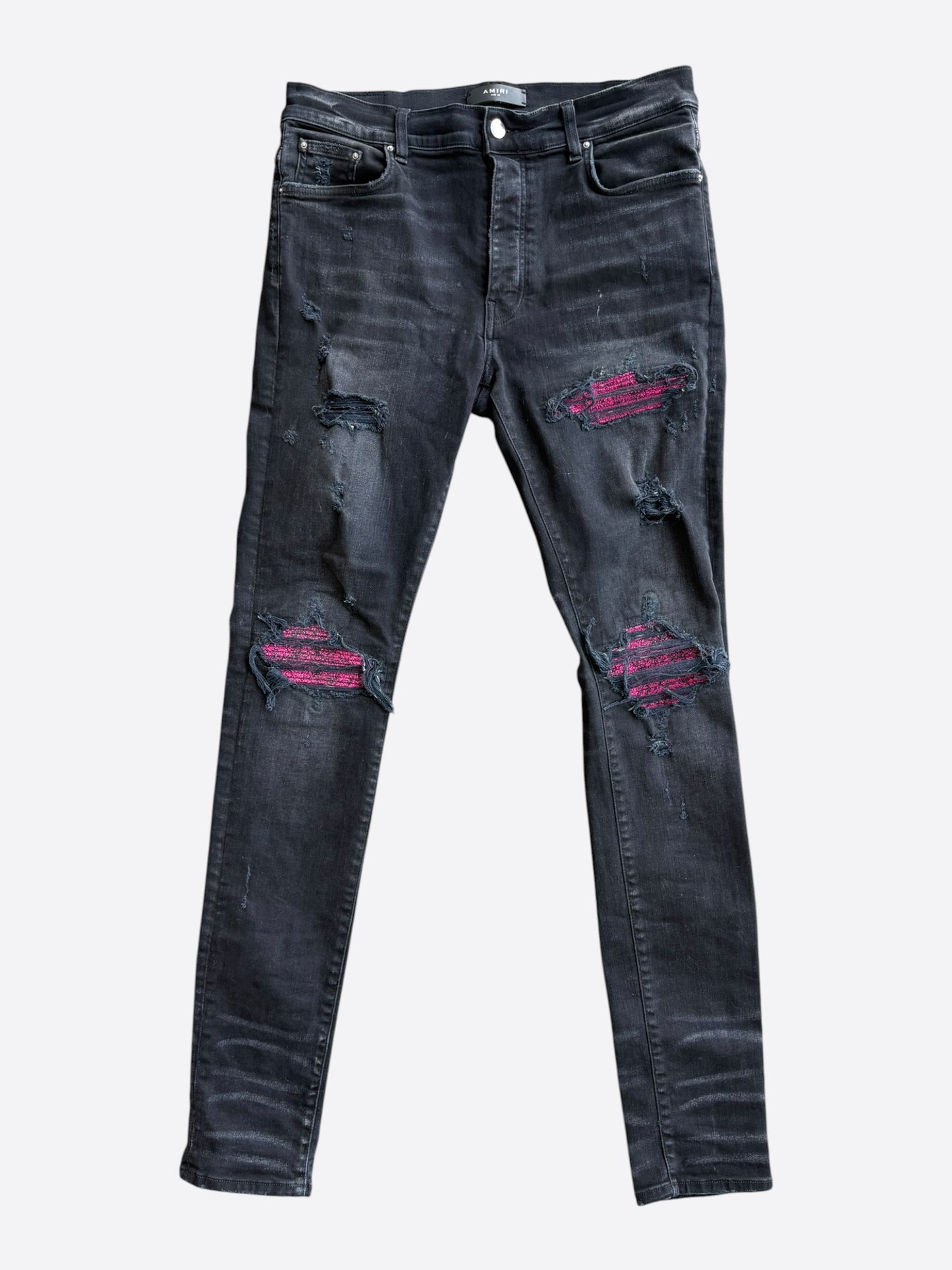 Amiri Aged Black & Cracked Pink Patch MX1 Jeans