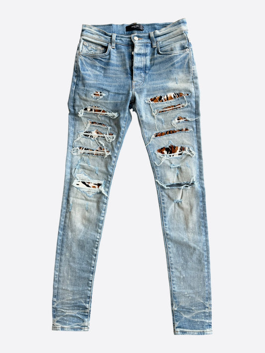Amiri Clay Indigo & Tiger Patch Thrasher Jeans