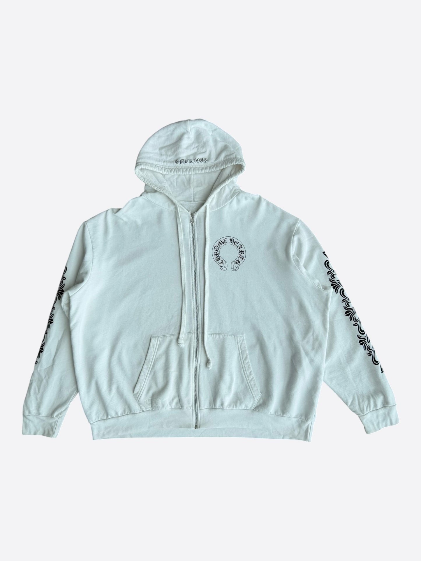 Chrome Hearts White & Black Horseshoe Logo Zip Up Hoodie