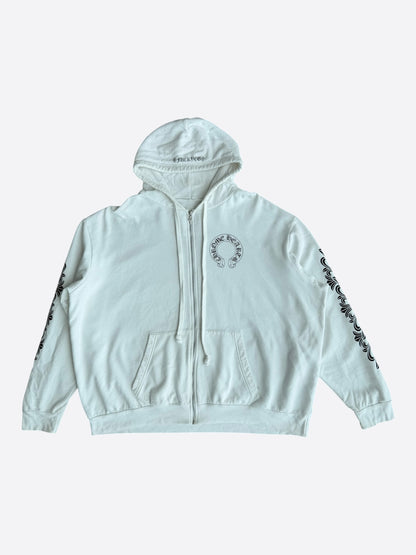 Chrome Hearts White & Black Horseshoe Logo Zip Up Hoodie