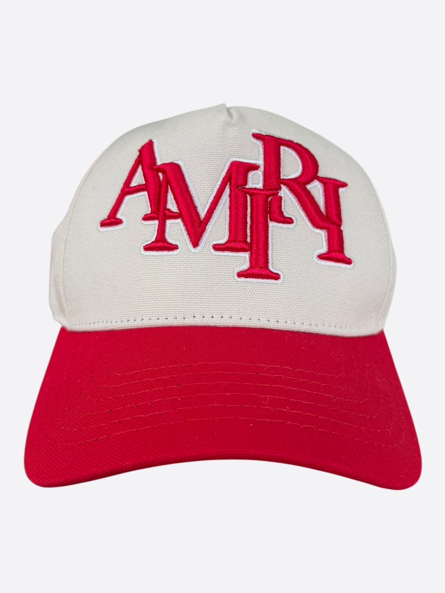 Amiri White & Red Staggered Logo Trucker Hat