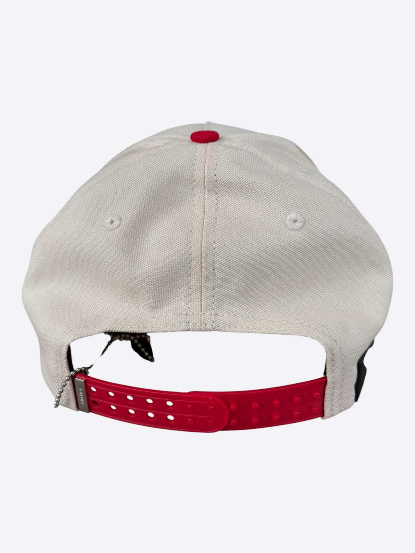 Amiri White & Red Staggered Logo Trucker Hat