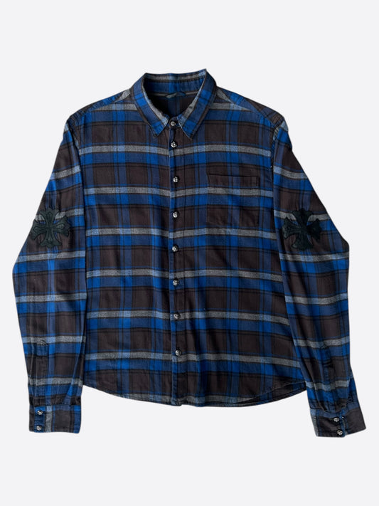 Chrome Hearts Blue Plaid Cross Patch Flannel