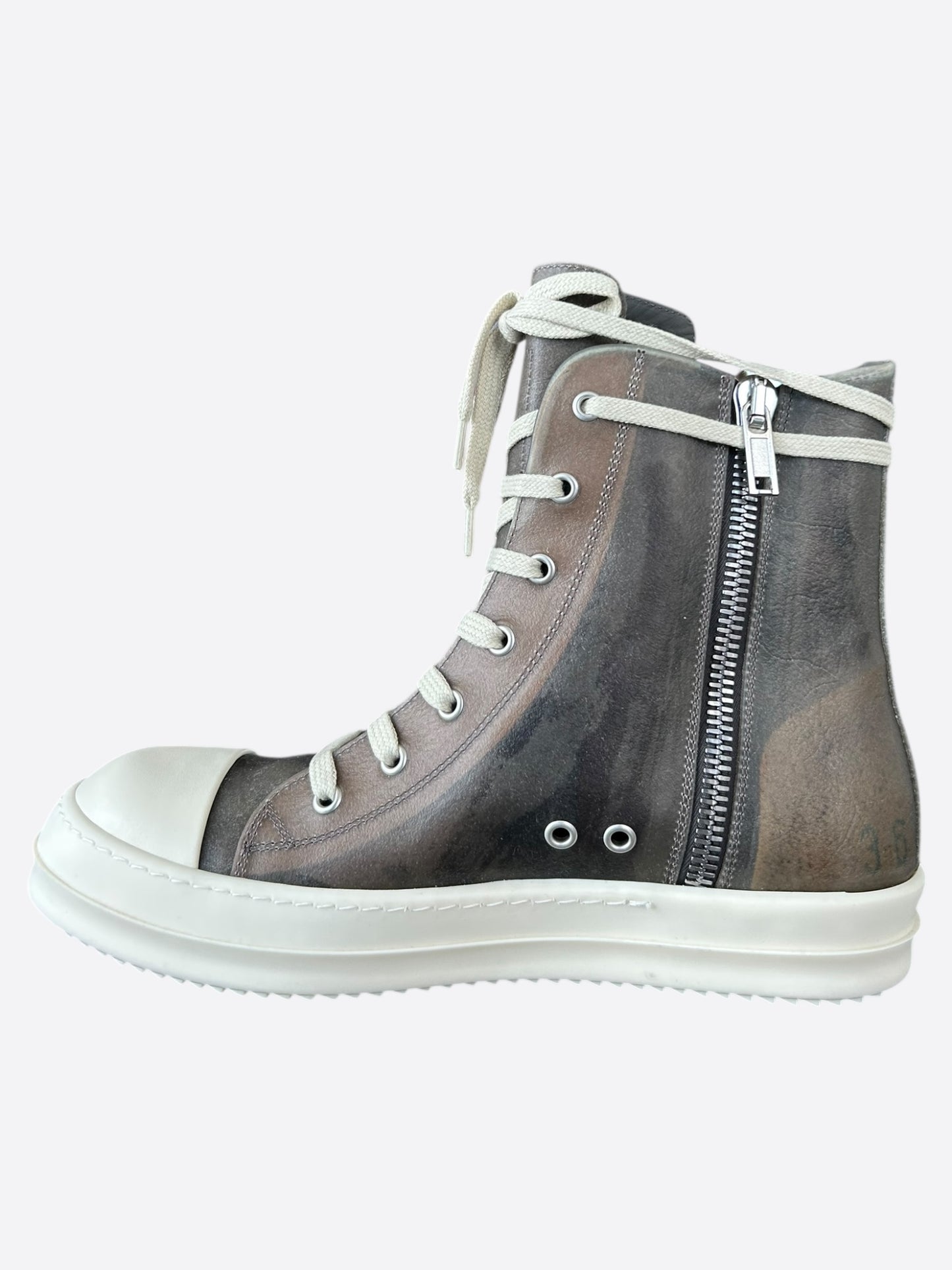 Rick Owens Dust Brown & White High Top Sneakers