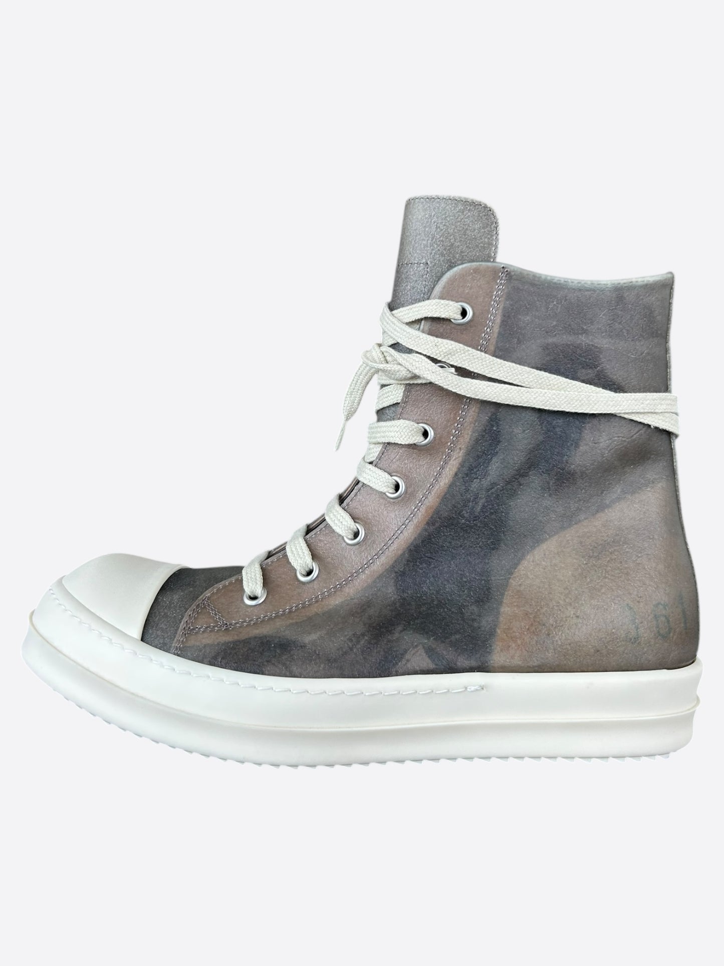 Rick Owens Dust Brown & White High Top Sneakers