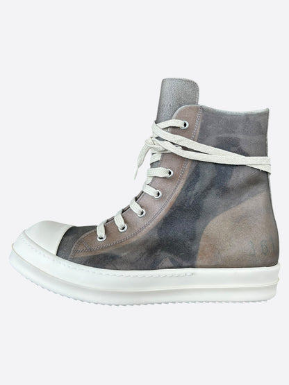 Rick Owens Dust Brown & White High Top Sneakers