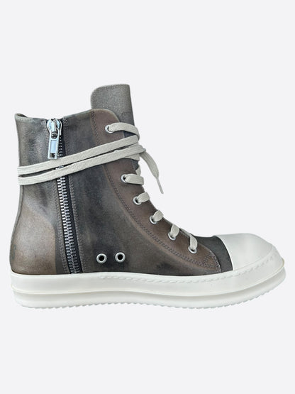 Rick Owens Dust Brown & White High Top Sneakers