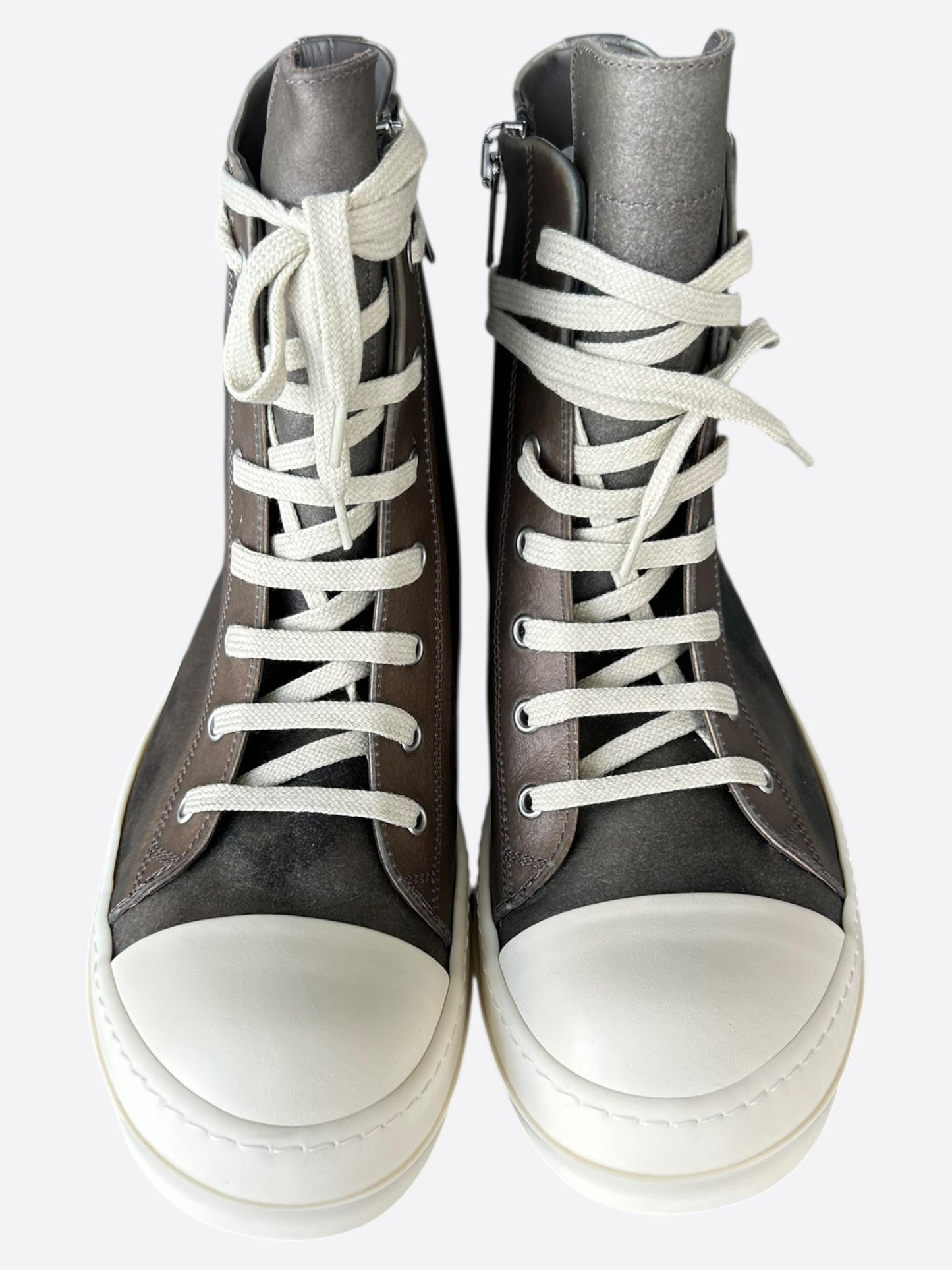 Rick Owens Dust Brown & White High Top Sneakers