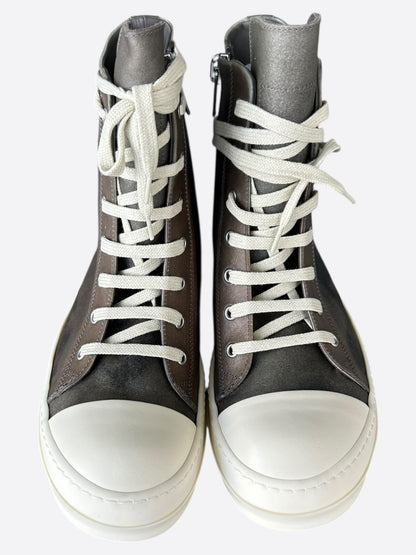 Rick Owens Dust Brown & White High Top Sneakers