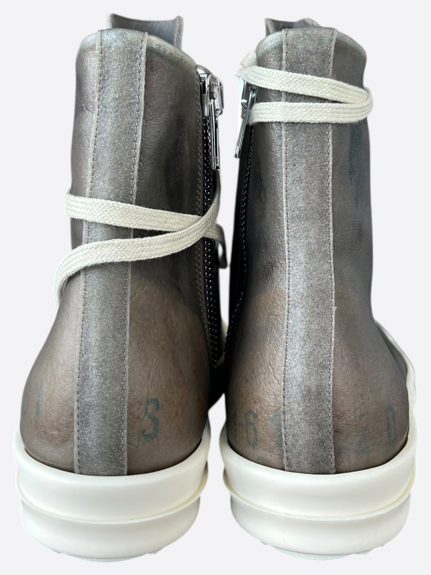 Rick Owens Dust Brown & White High Top Sneakers