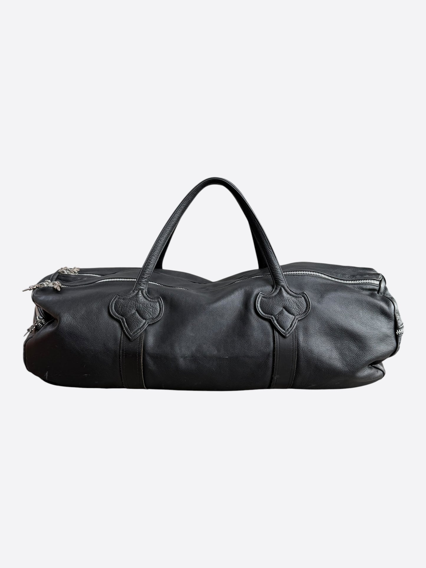 Chrome Hearts Black Leather Duffel Bag