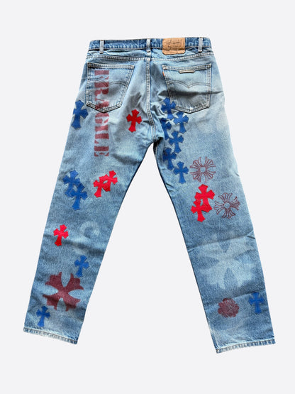 Chrome Hearts Levis Blue & Red Cross Patch Stencil Jeans