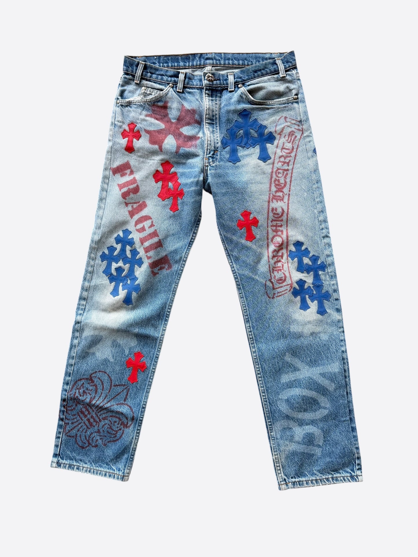 Chrome Hearts Levis Blue & Red Cross Patch Stencil Jeans