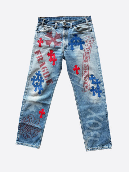 Chrome Hearts Levis Blue & Red Cross Patch Stencil Jeans