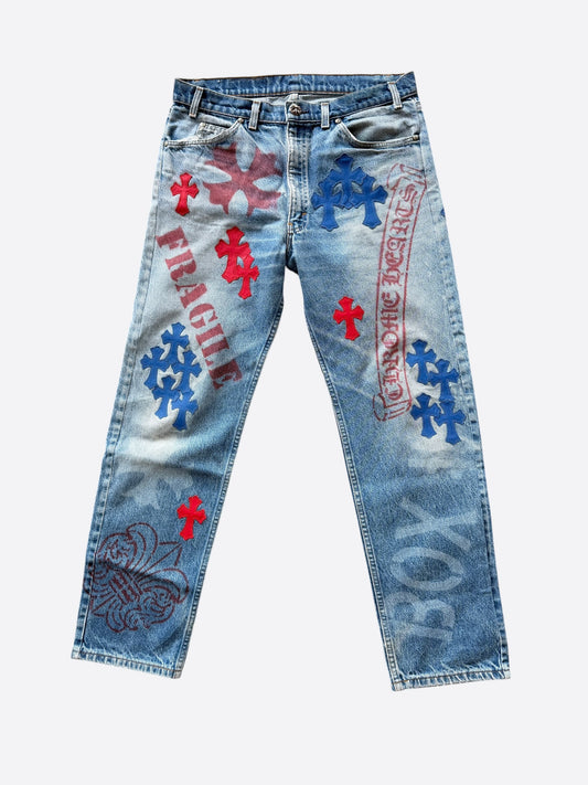 Chrome Hearts Levis Blue & Red Cross Patch Stencil Jeans