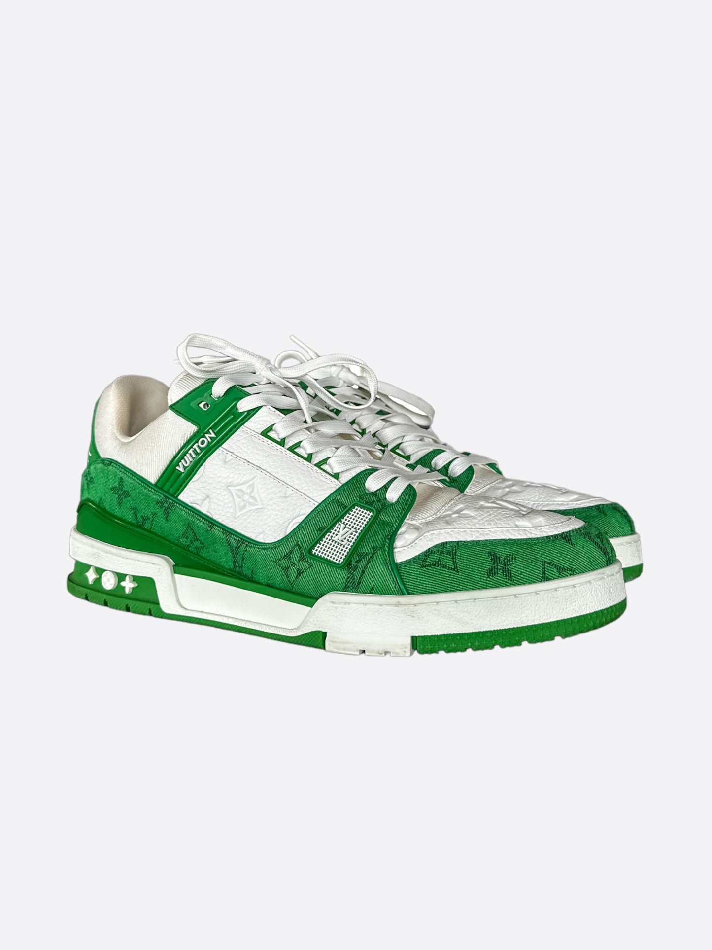 Louis Vuitton Green & White Denim Monogram Trainers