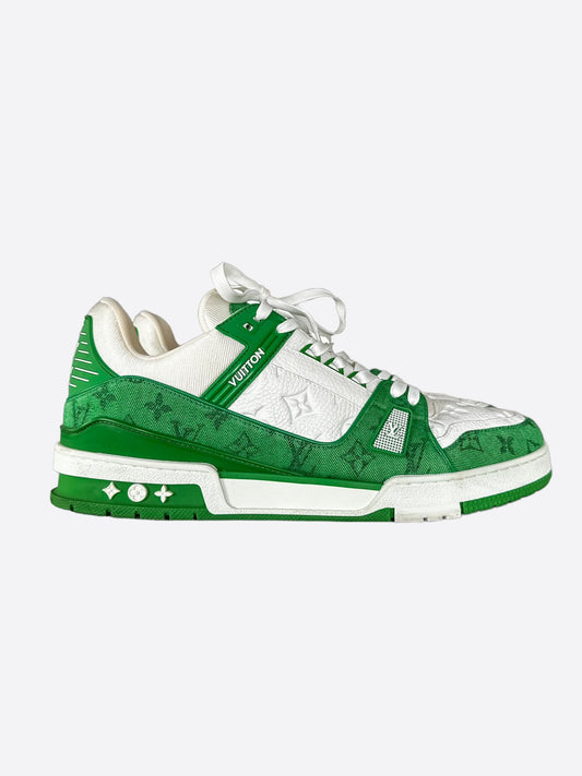 Louis Vuitton Green & White Denim Monogram Trainers