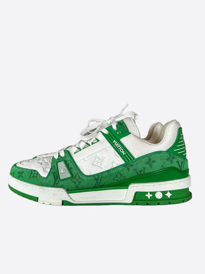 Louis Vuitton Green & White Denim Monogram Trainers