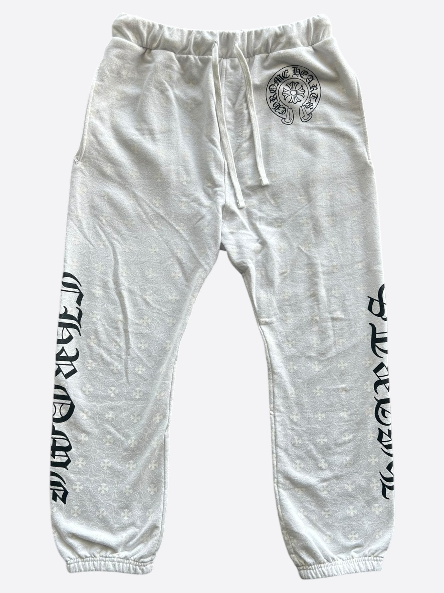 Chrome Hearts White & Black Horseshoe Logo Cross Jacquard Sweatpants