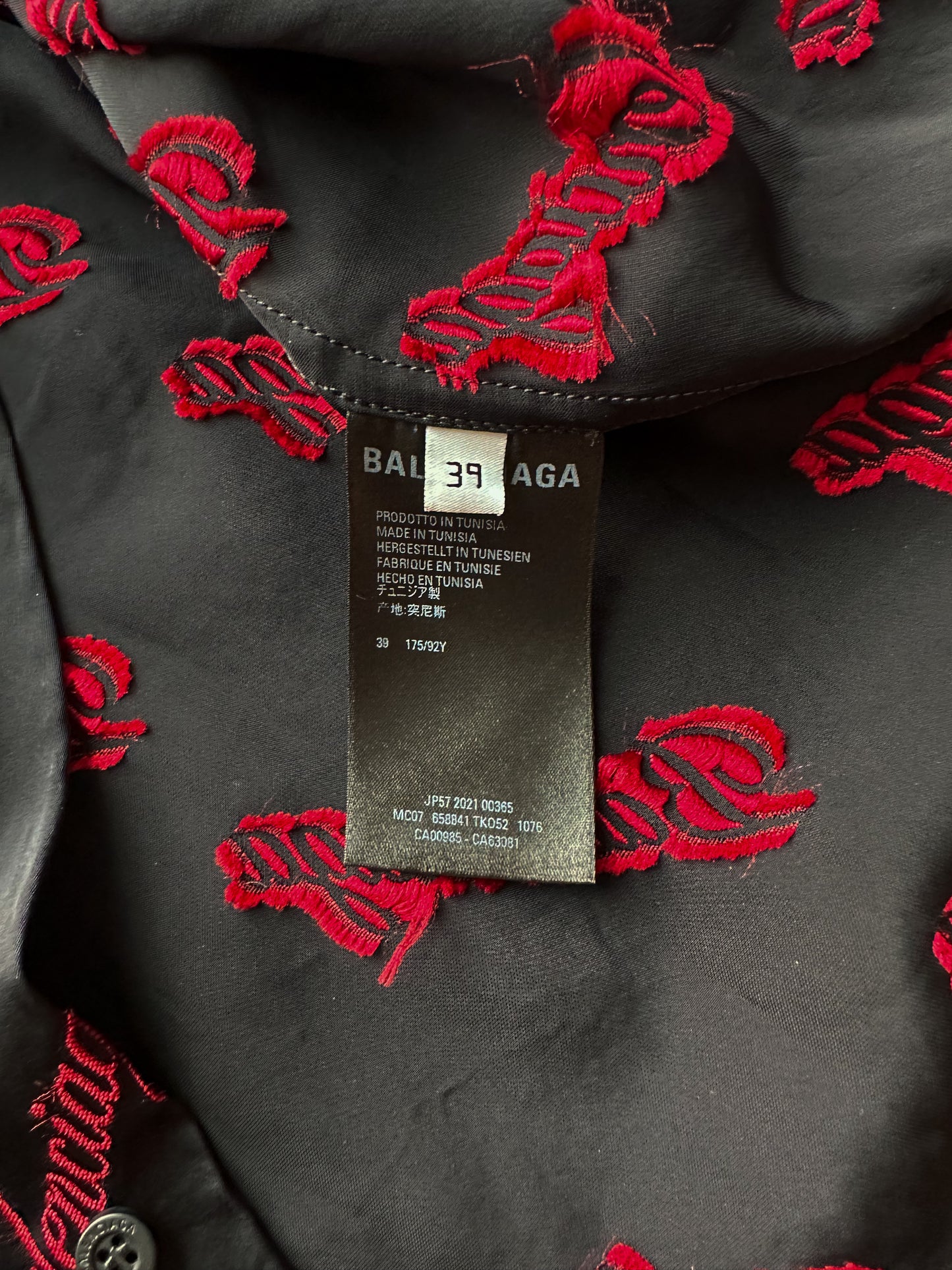 Balenciaga Black & Red Script Logo Button Up Shirt