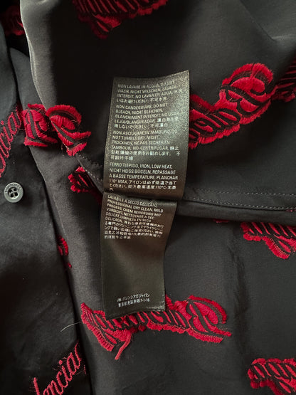 Balenciaga Black & Red Script Logo Button Up Shirt