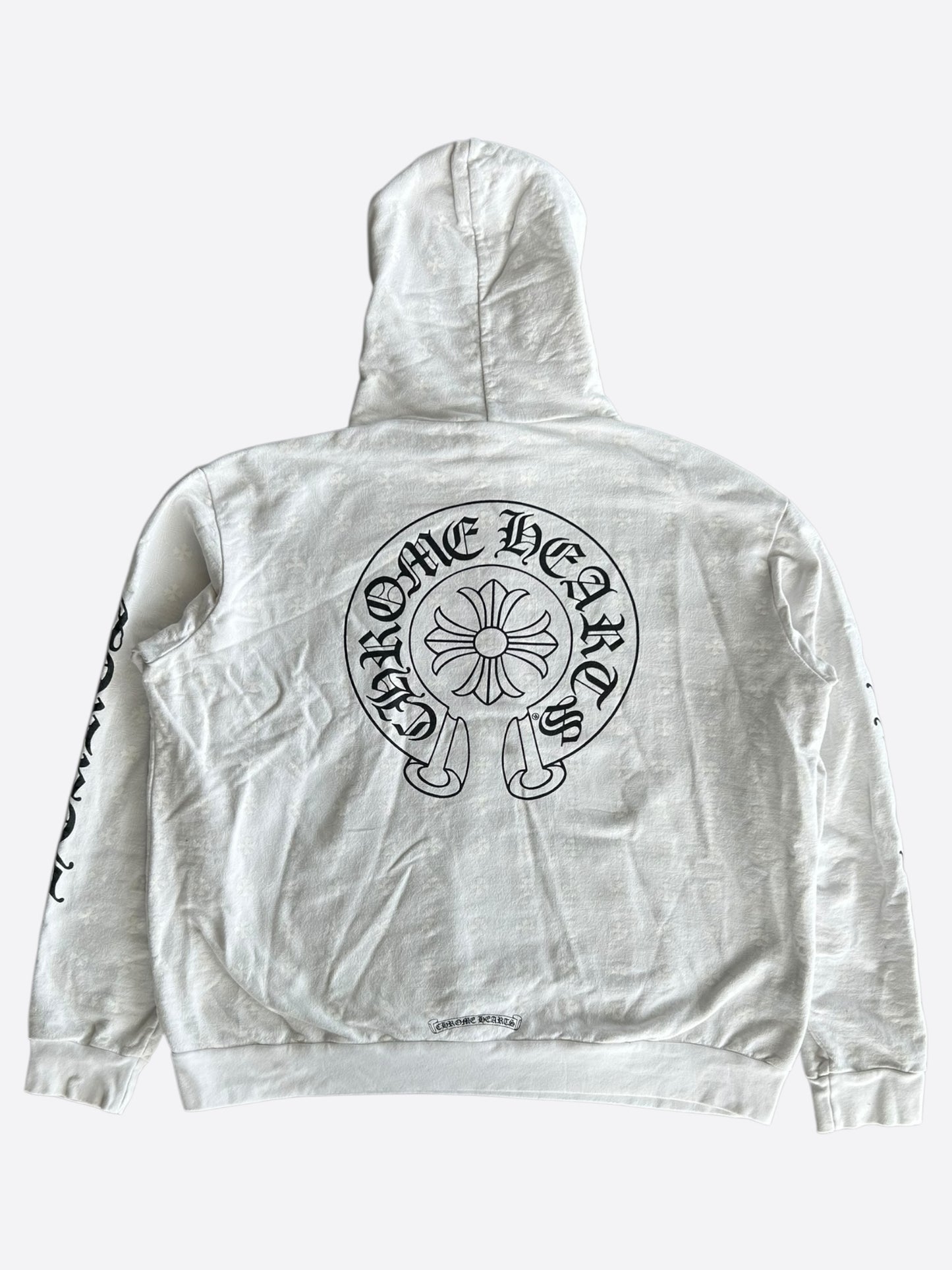 Chrome Hearts White & Black Cross Jacquard Horseshoe Logo Hoodie