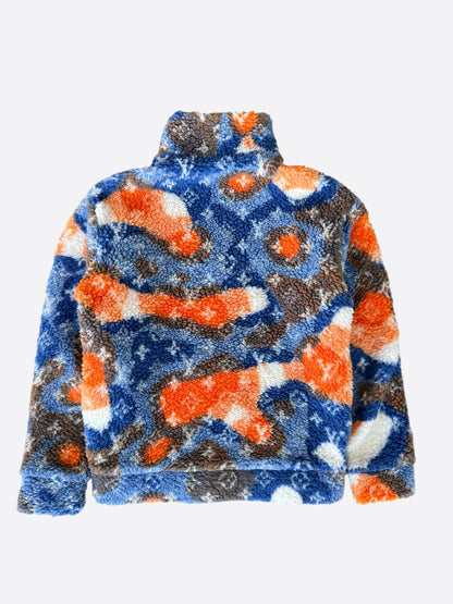Louis Vuitton Blue & Orange Camo Monogram Fleece Zip Up Jacket