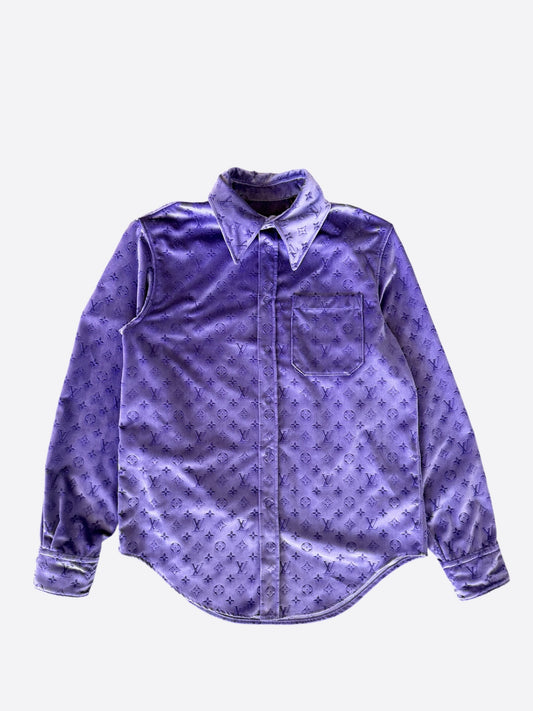 Louis Vuitton Purple Monogram Velvet Button Up Shirt