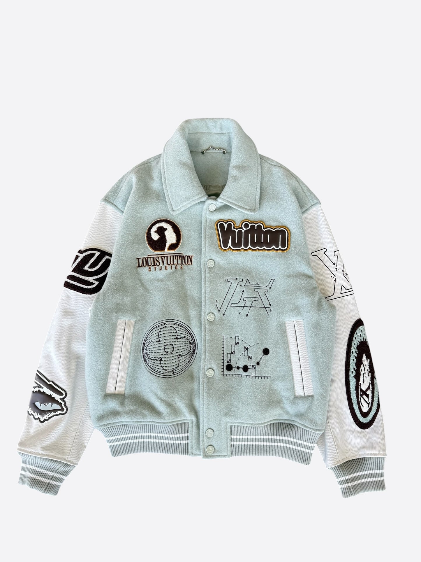 Louis Vuitton Aqua & White Leather Varsity Jacket