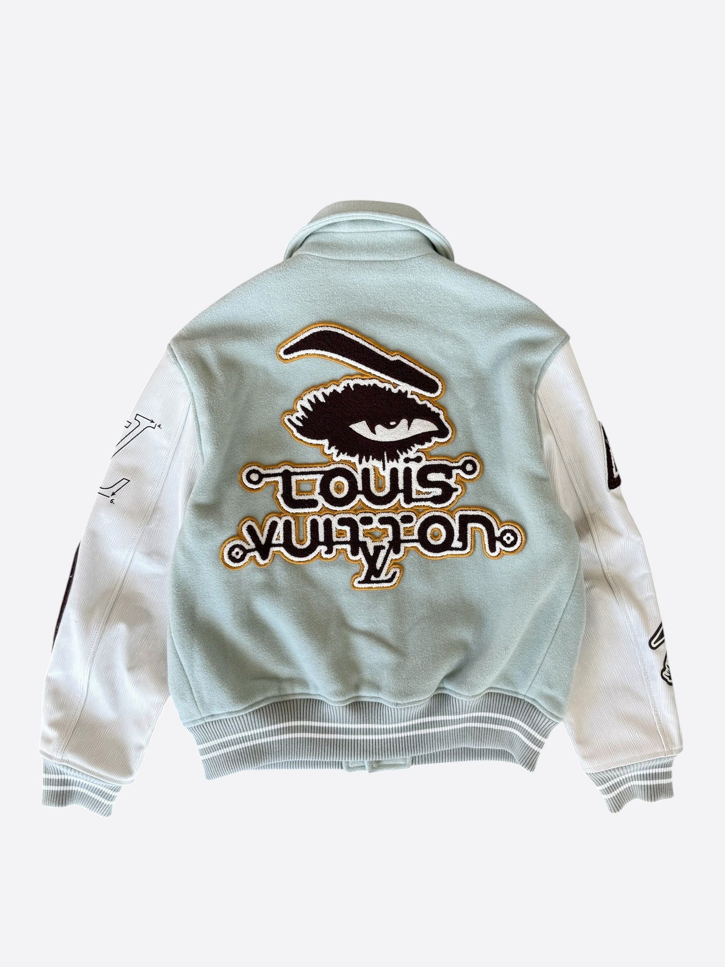 Louis Vuitton Aqua & White Leather Varsity Jacket