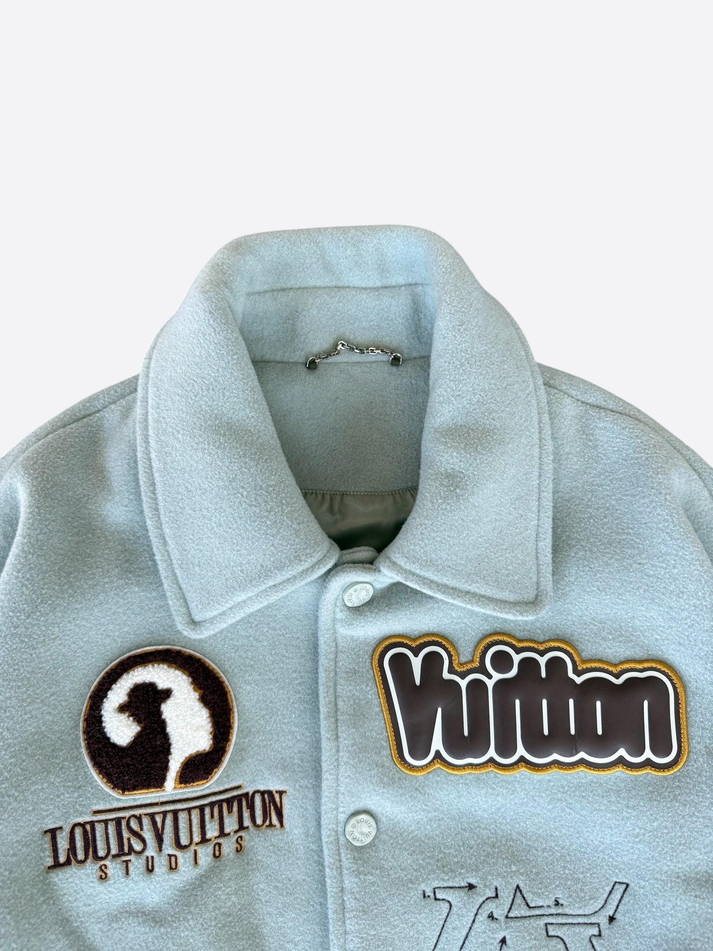 Louis Vuitton Aqua & White Leather Varsity Jacket