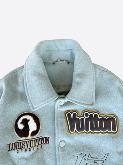 Louis Vuitton Aqua & White Leather Varsity Jacket
