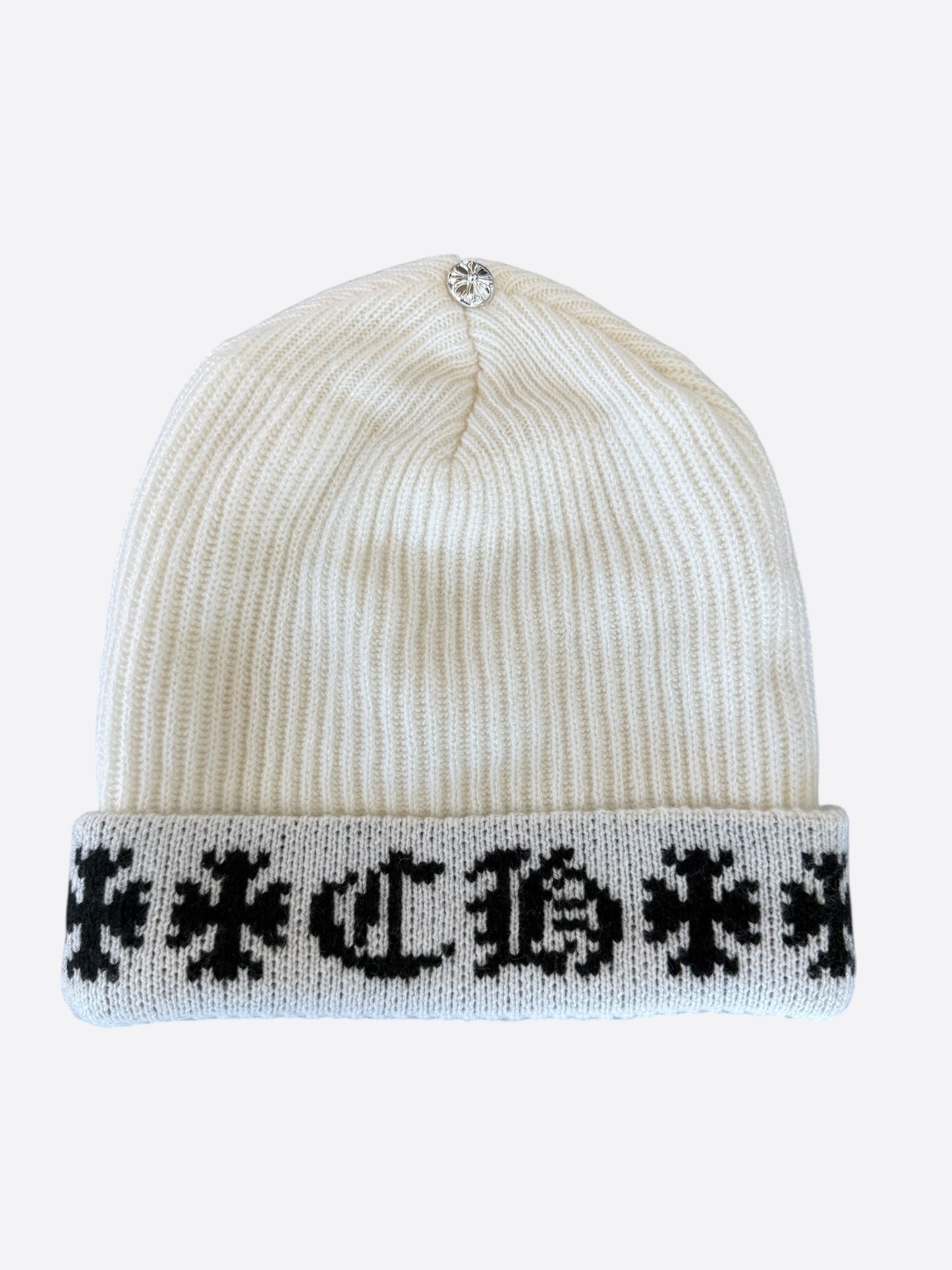 Chrome Hearts White & Black Cross Logo Cashmere Beanie