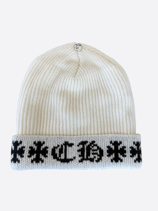 Chrome Hearts White & Black Cross Logo Cashmere Beanie
