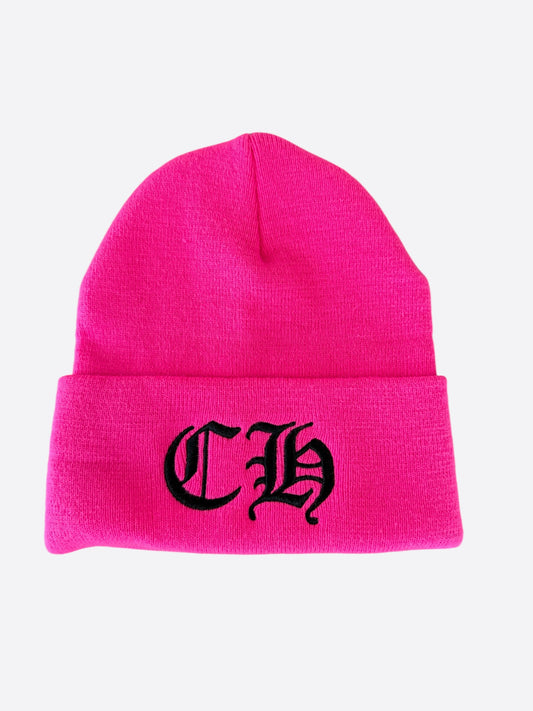 Chrome Hearts Pink & Black CH Logo Embroidered Beanie