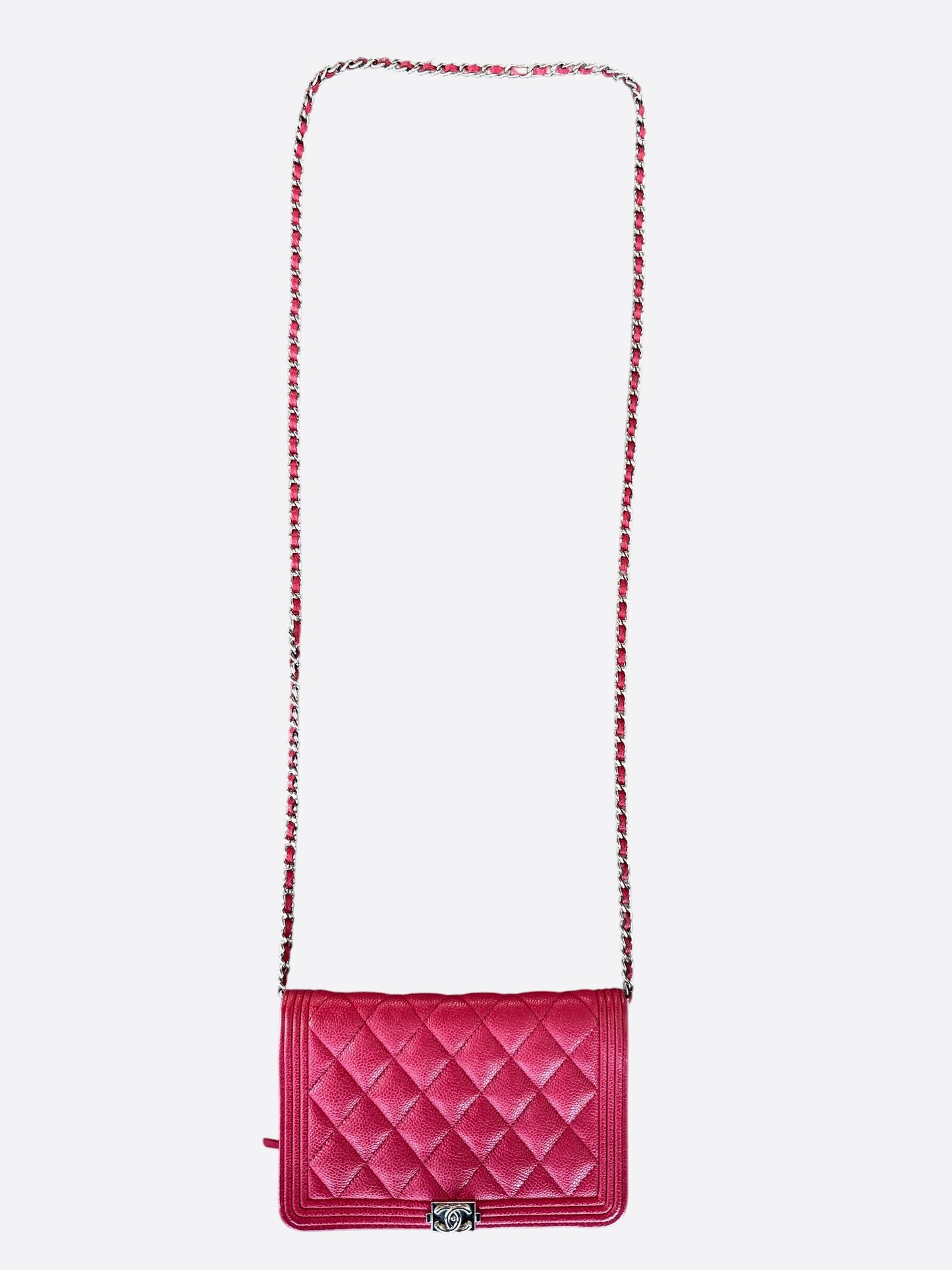 Chanel Pink Quilted Caviar Wallet On Chain Bag