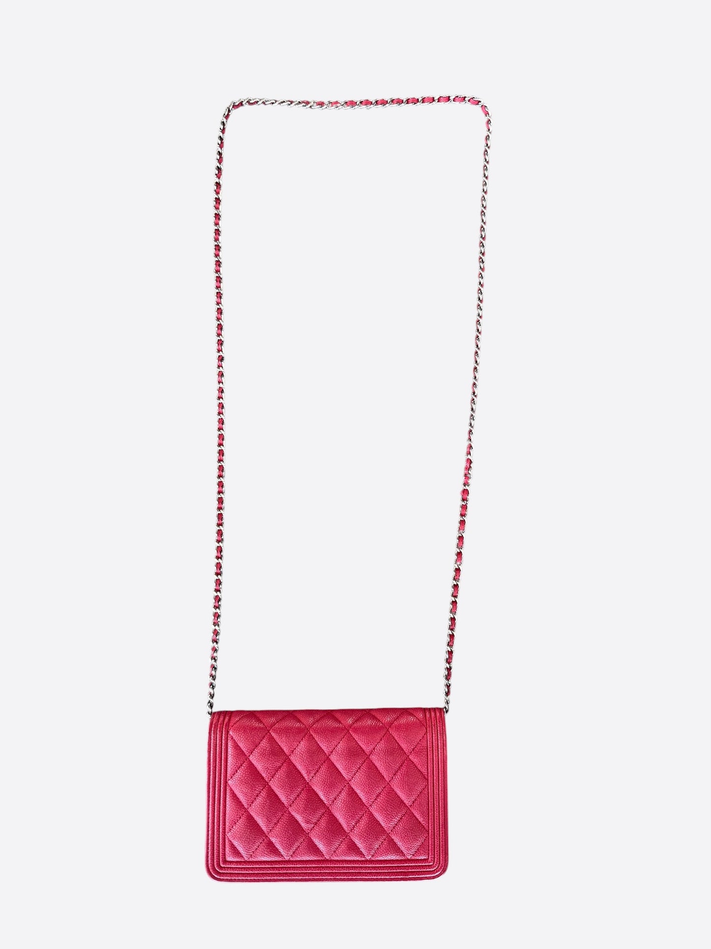 Chanel Pink Quilted Caviar Wallet On Chain Bag