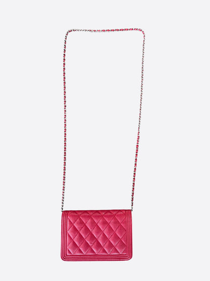 Chanel Pink Quilted Caviar Wallet On Chain Bag