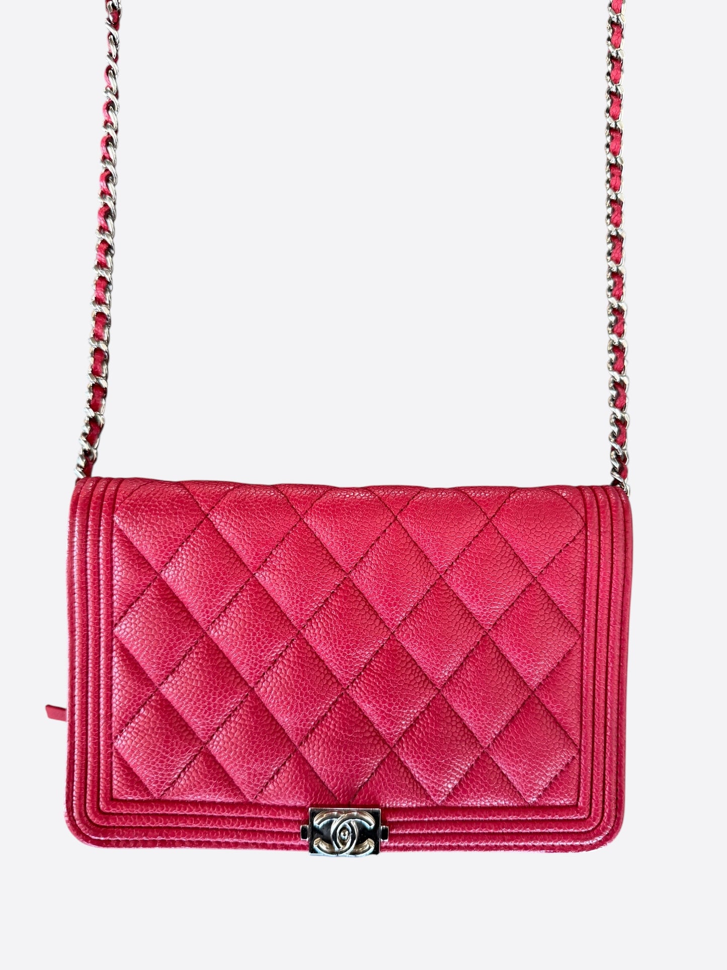 Chanel Pink Quilted Caviar Wallet On Chain Bag