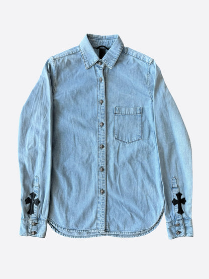 Chrome Hearts Blue & Black Cross Patch Denim Flannel