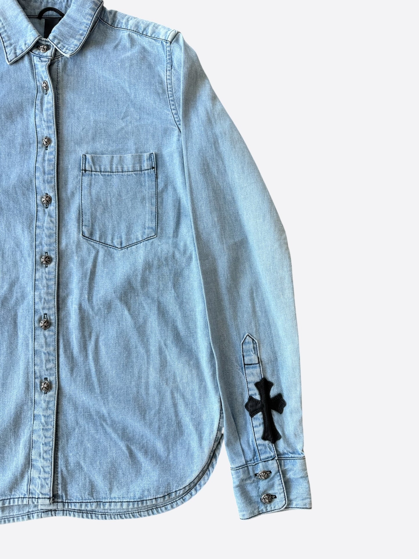 Chrome Hearts Blue & Black Cross Patch Denim Flannel