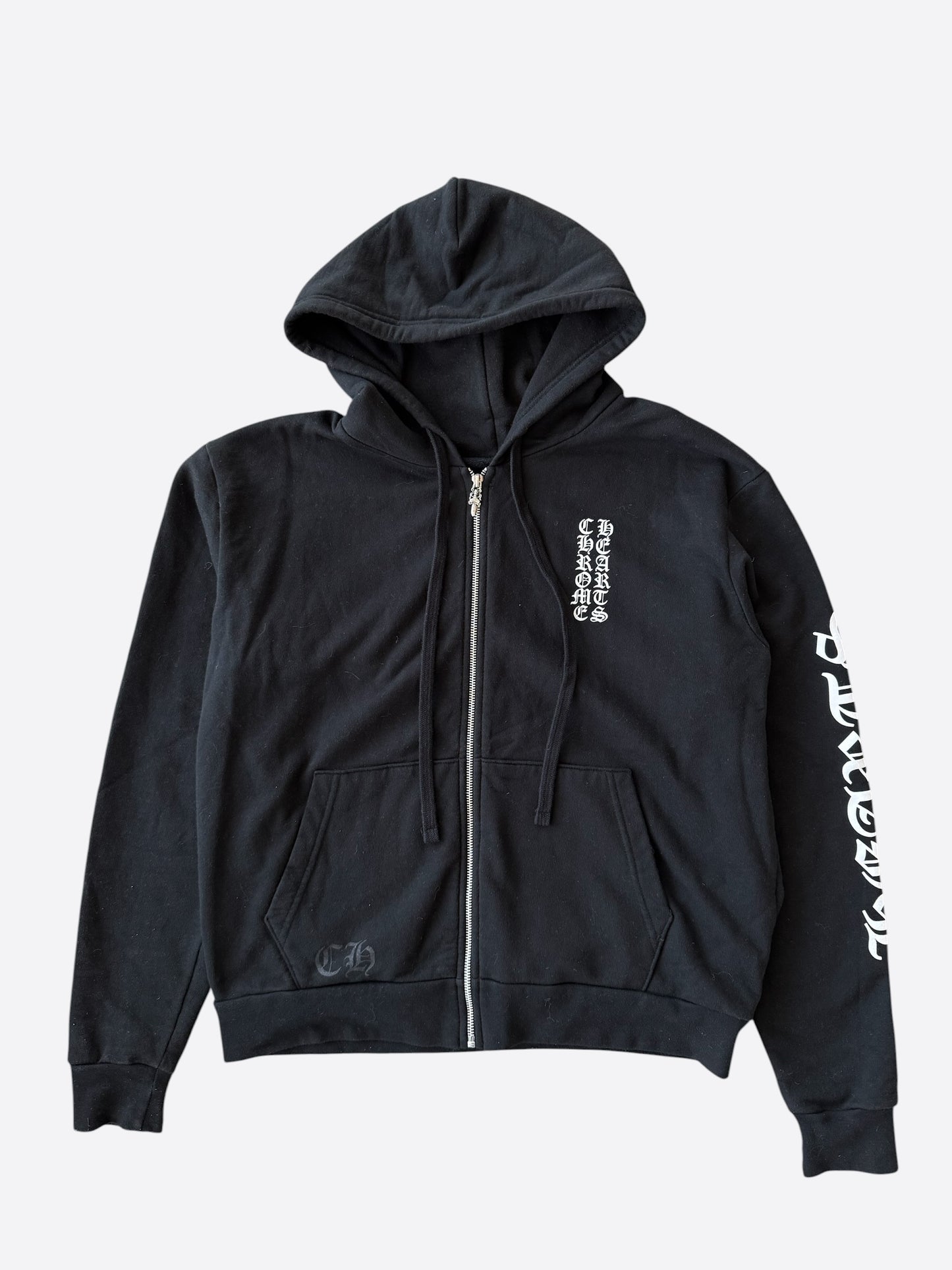 Chrome Hearts Black & White Script Logo Zip Up Hoodie