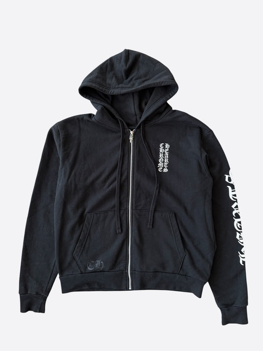 Chrome Hearts Black & White Script Logo Zip Up Hoodie