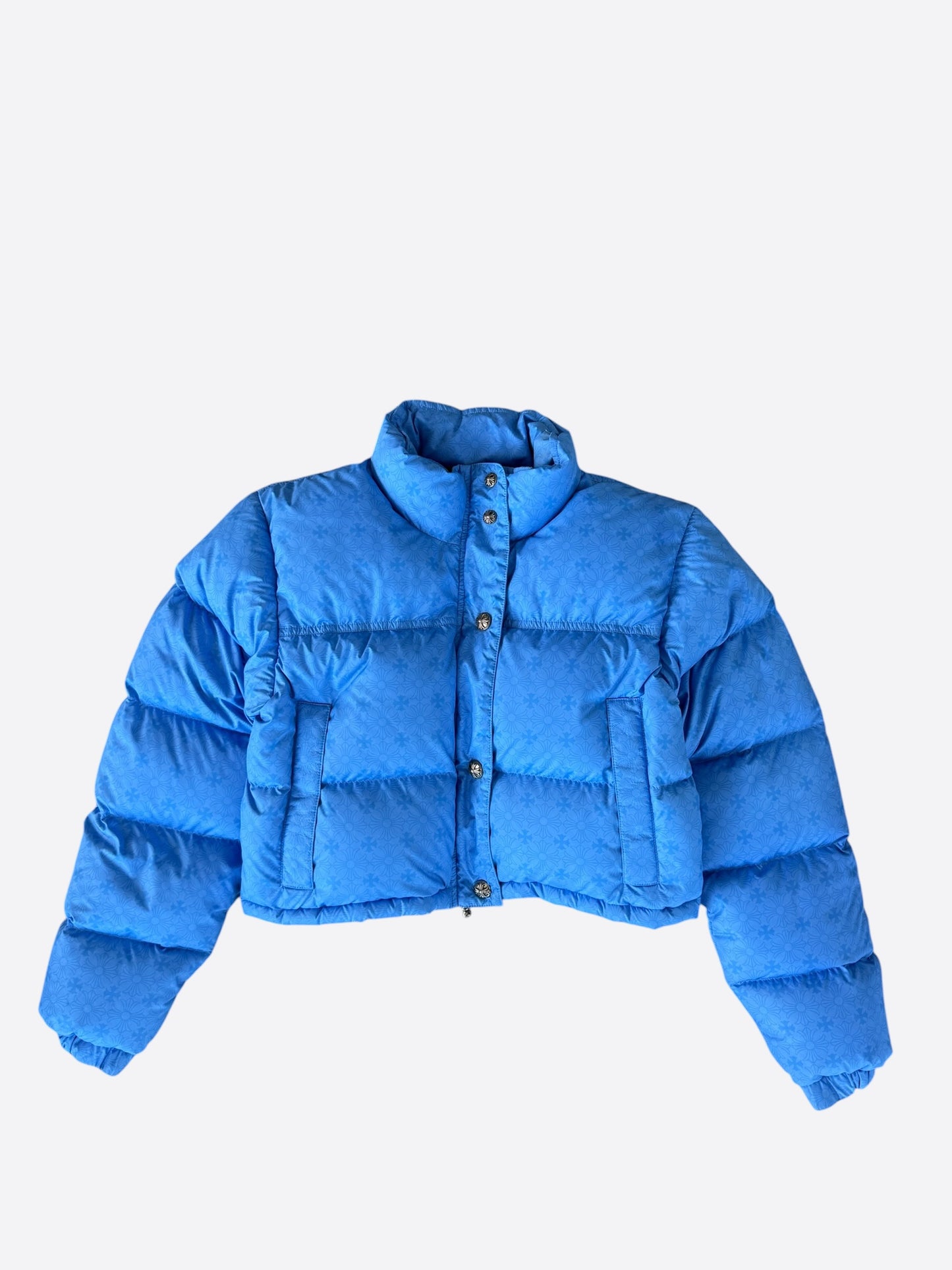 Chrome Hearts Blue Cross Jacquard Women's Puffer Jacket