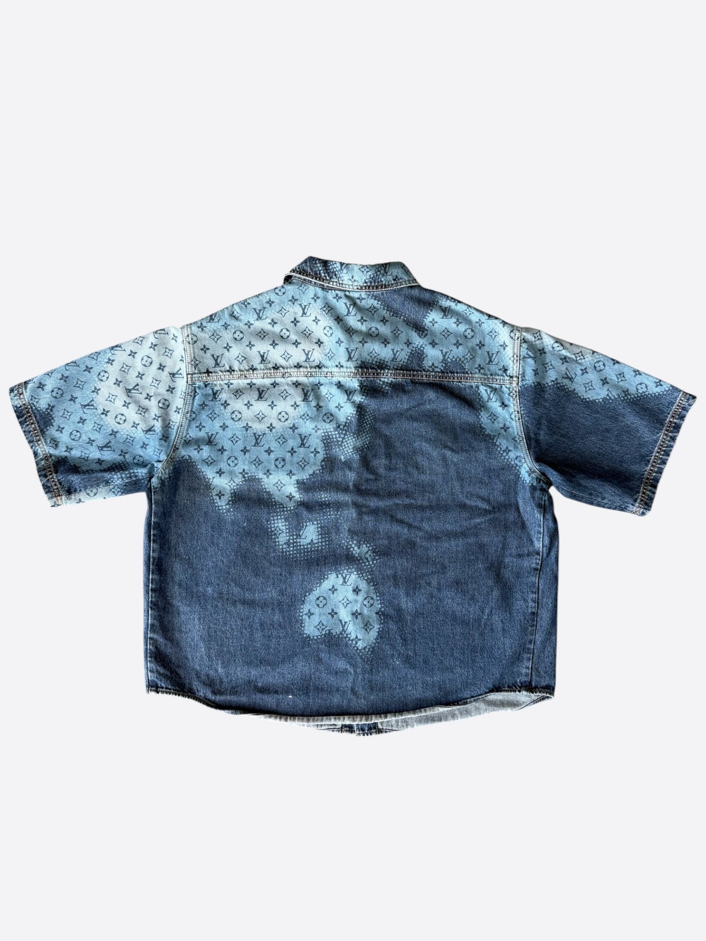 Louis Vuitton Blue Map Monogram Denim Button Up Shirt