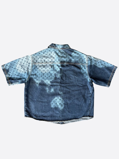 Louis Vuitton Blue Map Monogram Denim Button Up Shirt