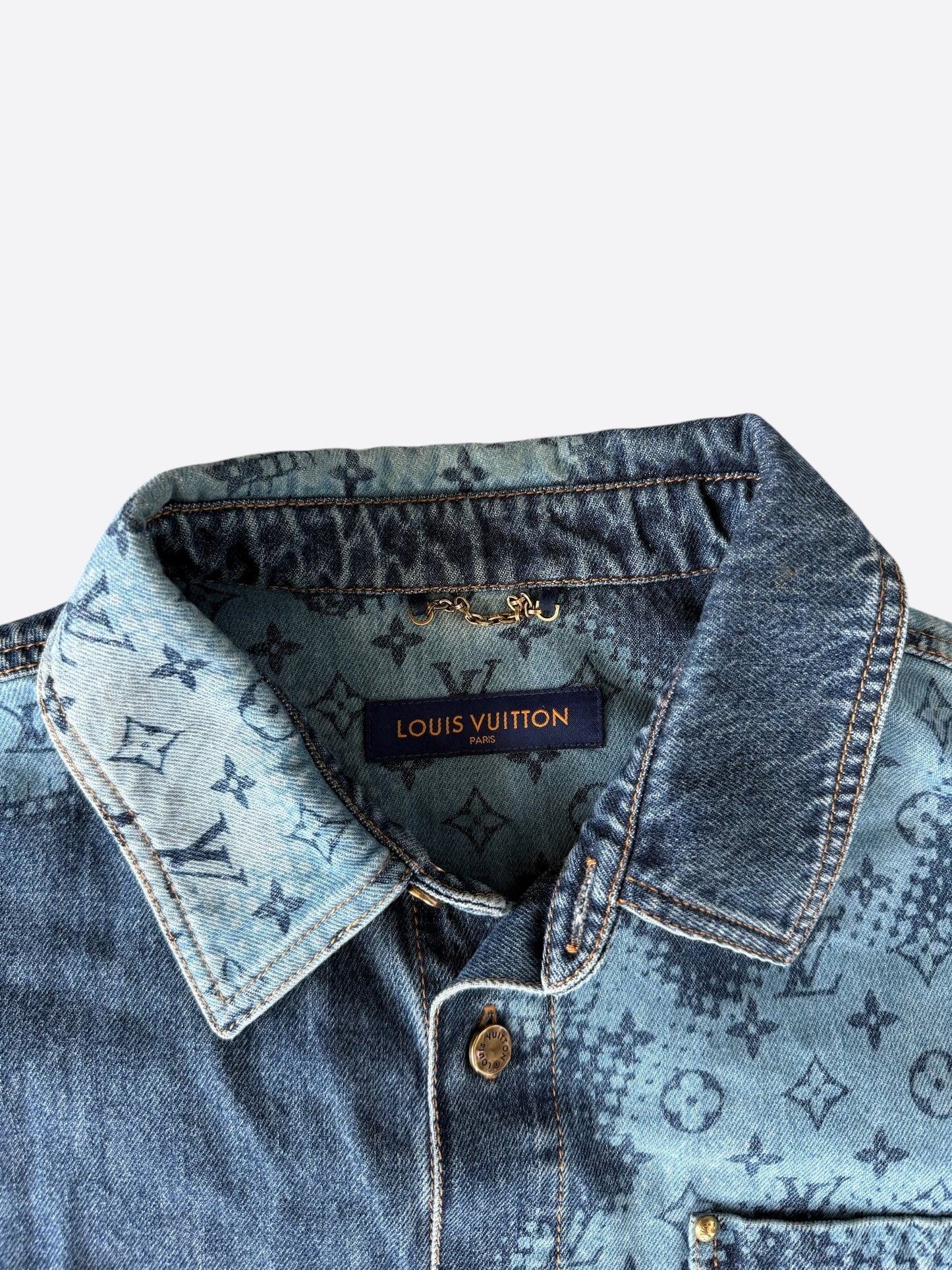 Louis Vuitton Blue Map Monogram Denim Button Up Shirt