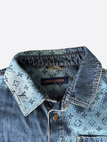 Louis Vuitton Blue Map Monogram Denim Button Up Shirt