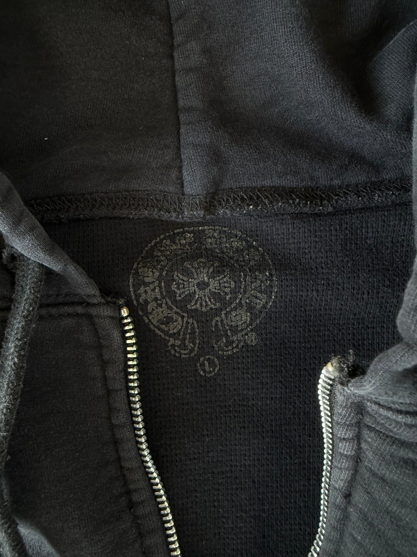 Chrome Hearts Black & White Script Logo Zip Up Thermal Hoodie